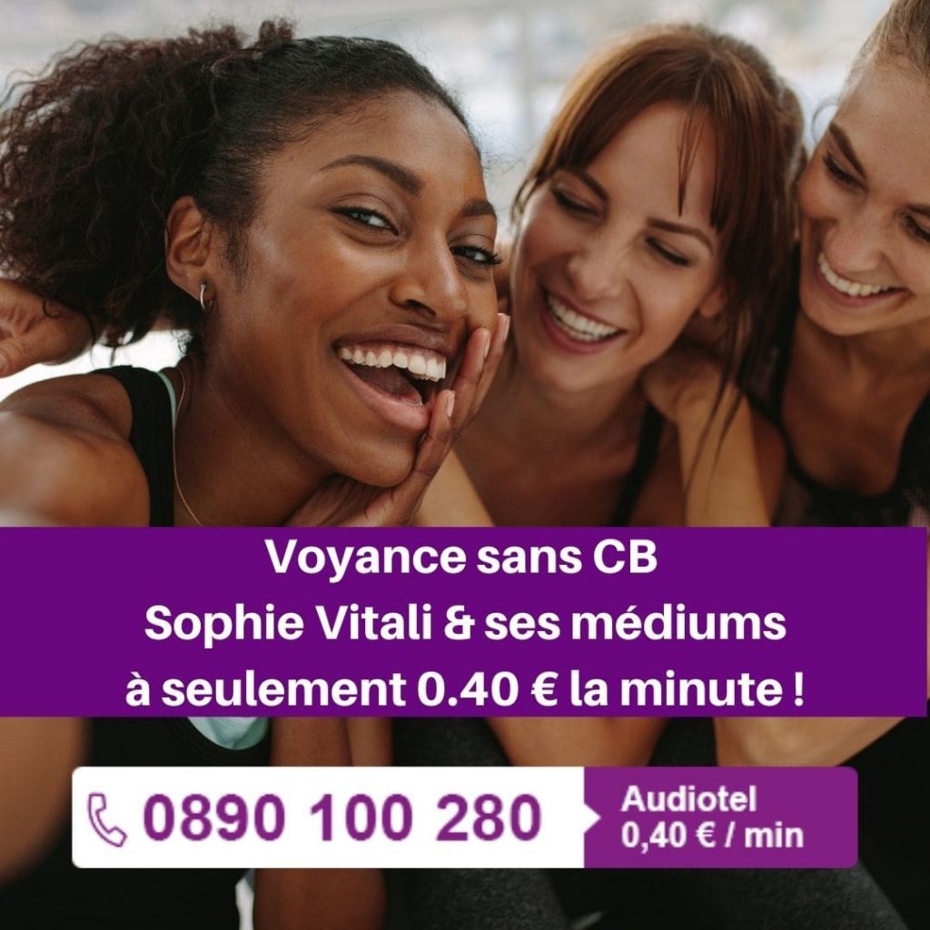 Voyance sans CB de qualité créée par Sophie Vitali célèbre médium, parapsychologue, chroniqueuse presse et animatrice radio. Notre service de voyance par téléphone sans carte bancaire de qualité est accessible 24h/24 et 7/7 depuis la Corse, la France métropolitaine et les DOM-TOM. Pour obtenir des prédictions sans attente, appelez notre numéro audiotel à seulement 0.40 € la minute : 0890 100 280.