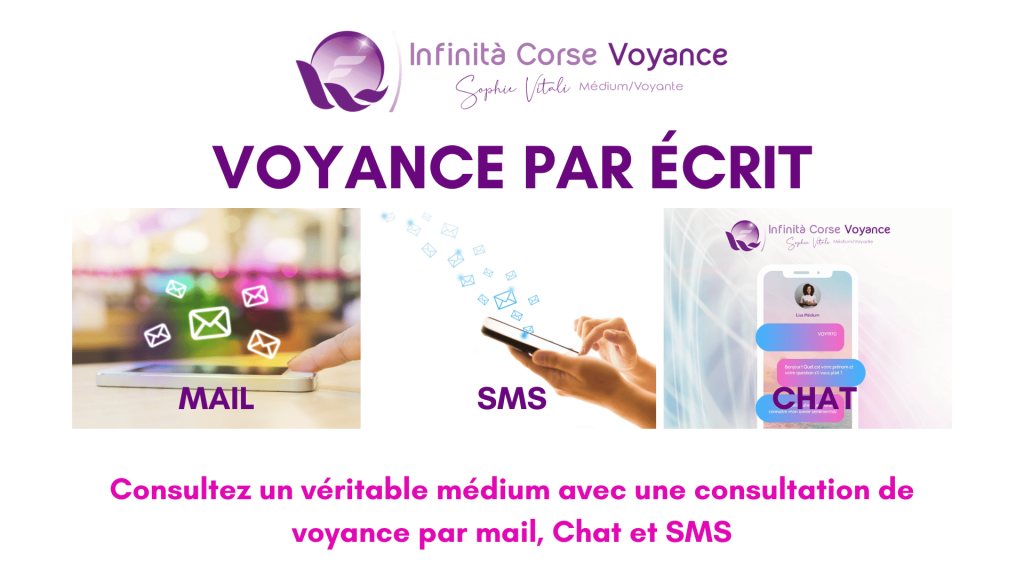 Planning de voyance par écrit avec Sophie Vitali célèbre voyante corse. Elle vous offre la possibilité d'obtenir des réponses à vos questions rapidement par SMS, mail ou chat avec un vrai voyant ou médium