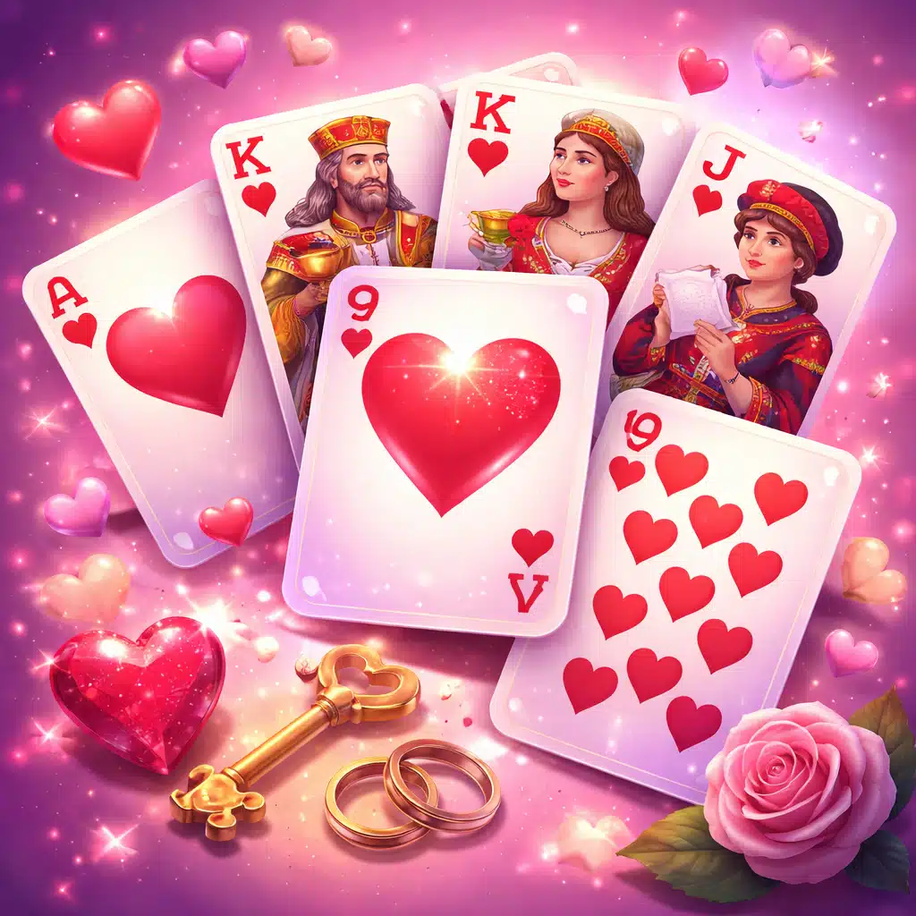 Cartes de cœur du jeu de 32 cartes : As, Roi, Dame, Valet et 9 de cœur en illustration 3D