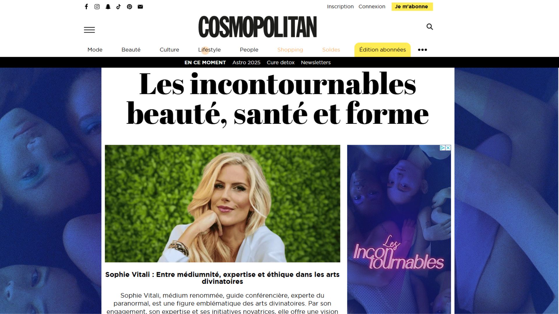 Sophie Vitali célèbre médium, experte du paranormal et voyante corse dans le magazine Cosmopolitan