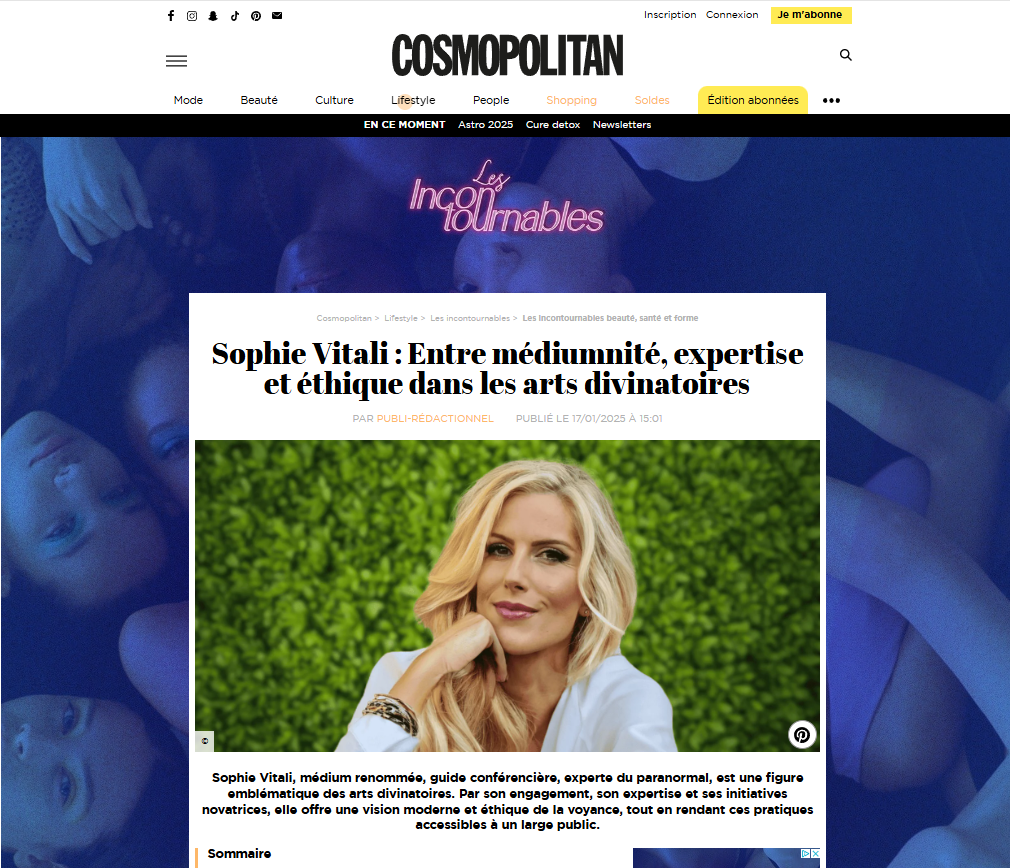 Sophie Vitali célèbre médium, experte du paranormal et voyante corse dans le magazine Cosmopolitan