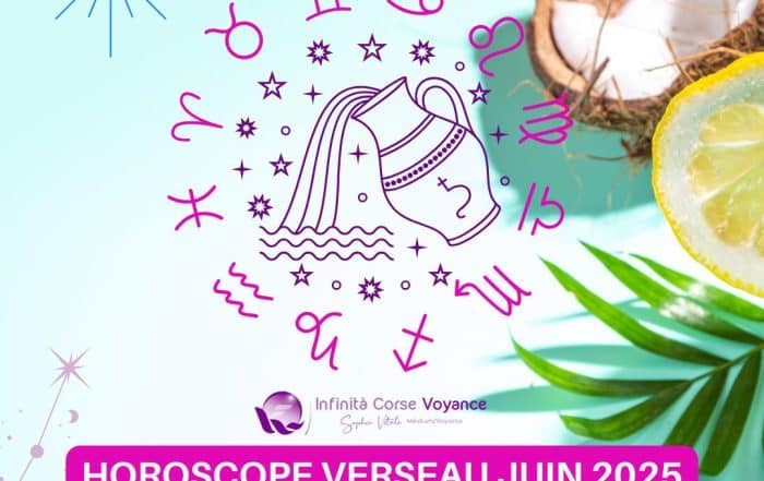 Image astrologique du signe Verseau entouré des 12 symboles du zodiaque, avec des éléments d’été (citron, coco, feuilles) – Horoscope Verseau juin 2025 détaillé pour chaque décan