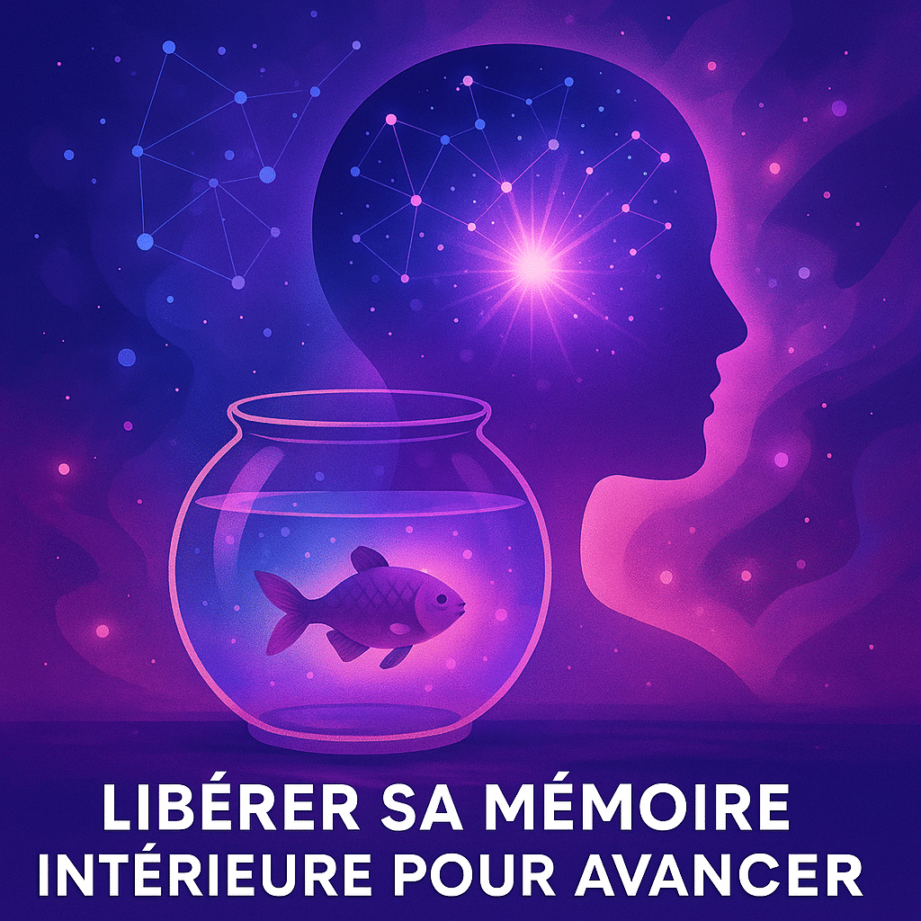 Image inspirante illustrant la libération des blocages inconscients grâce à la kinésiologie intégrative. L’analogie du poisson dans un bocal incarne la nécessité de se faire accompagner pour sortir de ses schémas intérieurs limitants et se réaligner avec soi-même.