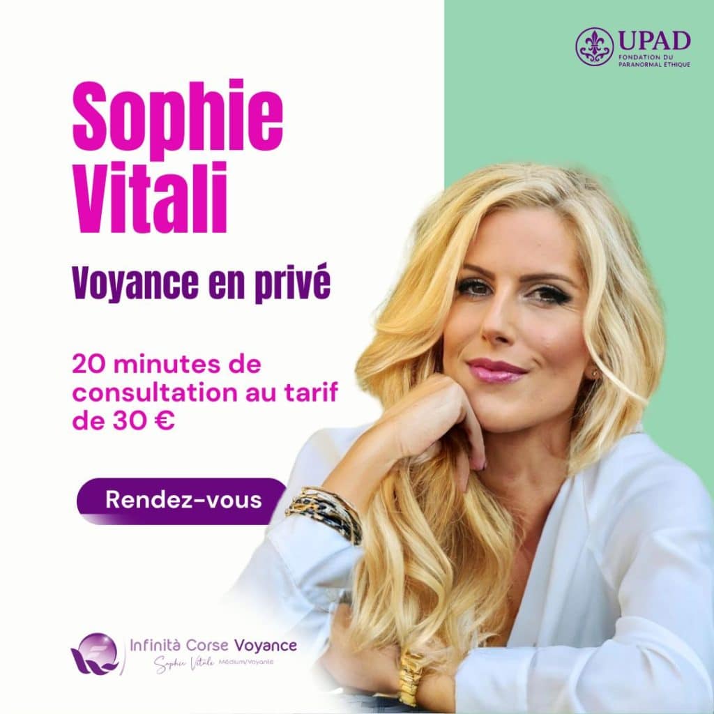 Affiche promotionnelle de Sophie Vitali, médium professionnelle, proposant une voyance privée de 20 minutes au tarif de 30 euros
