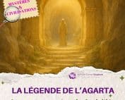 Illustration mystique représentant un initié à l’entrée du royaume souterrain d’Agarta, sous une arche dorée, pour l’article "La légende de l’Agarta : le royaume souterrain des initiés" sur Infinita Corse Voyance
