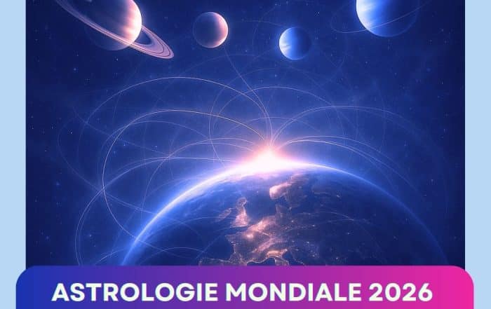 Visuel astrologique illustrant la Terre et les planètes en 2026 avec le logo d’Infinita Corse Voyance et le titre “Astrologie mondiale 2026 – Prévisions planétaires et impact en France”