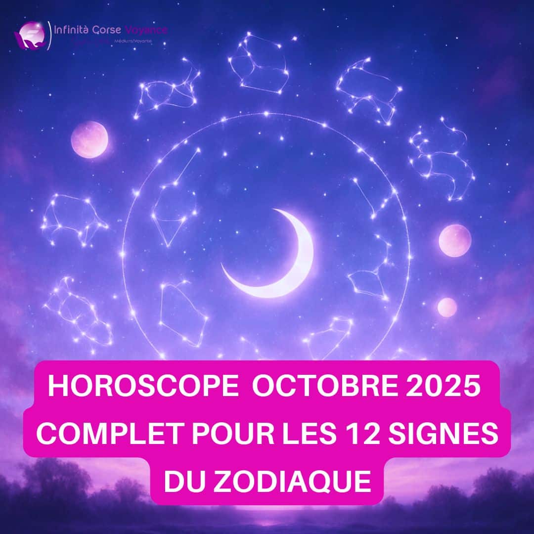 Image astrologique lumineuse en tons rose, bleu et violet, représentant un ciel étoilé avec un croissant de lune et les 12 constellations du zodiaque, pour illustrer l’horoscope gratuit et complet d’octobre 2025 publié sur le blog de Sophie Vitali.
