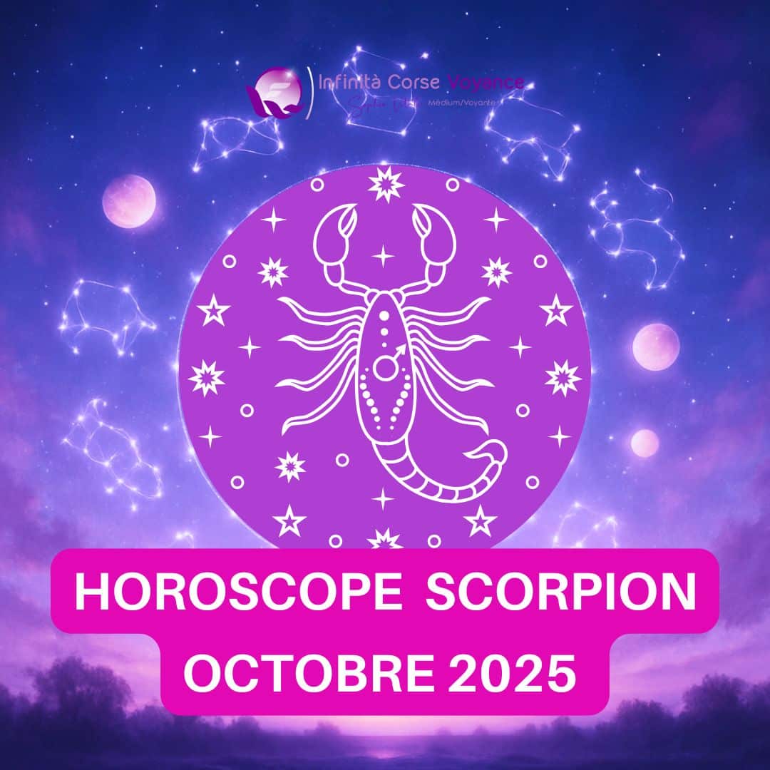 Illustration astrologique pour l'horoscope Scorpion octobre 2025 avec les constellations et symbole du signe