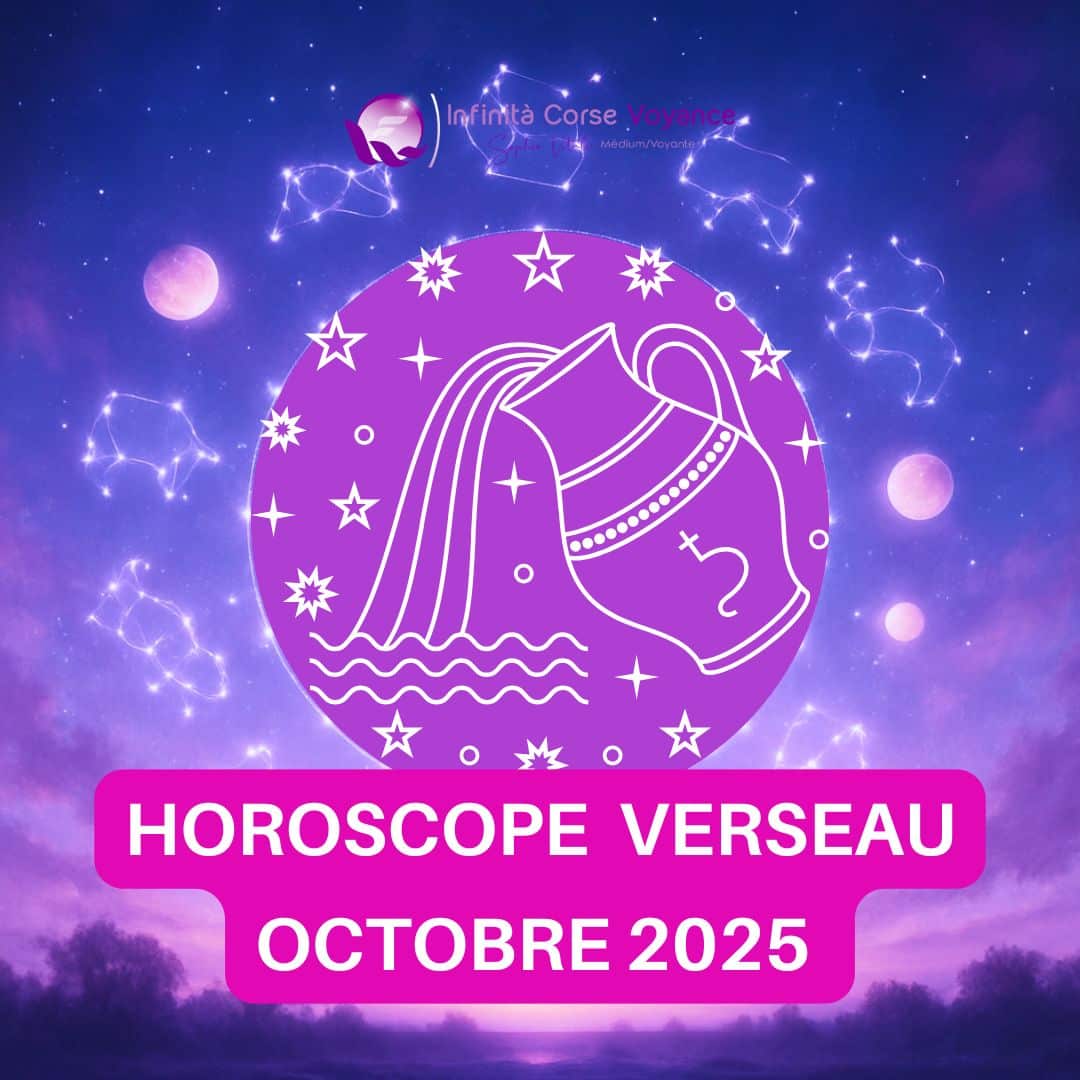 Illustration astrologique de l’horoscope Verseau pour octobre 2025, réalisée pour le blog de Sophie Vitali, avec les symboles du Verseau, de Vénus, de Mercure rétrograde et de la pleine lune.
