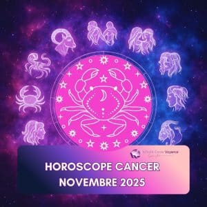 Illustration astrologique du signe du Cancer pour l’horoscope de novembre 2025 avec les autres signes du zodiaque en arrière-plan – Infinità Corse Voyance