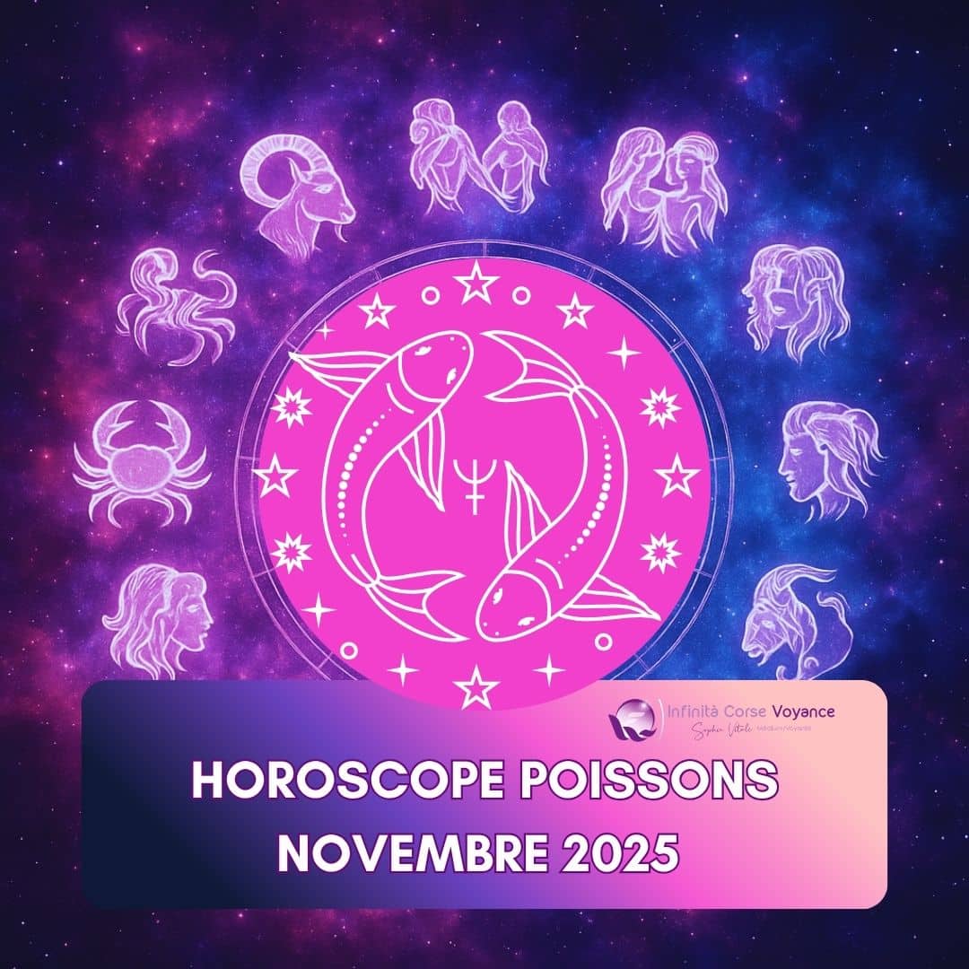Illustration astrologique pour l’horoscope Poissons de novembre 2025 – prévisions amour, travail, argent, santé, spiritualité