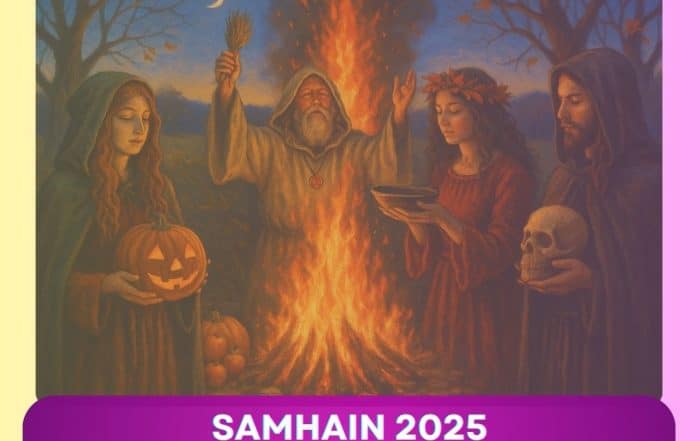 Célébration de Samhain 2025 autour d’un feu sacré avec des rituels spirituels pour honorer les ancêtres, guidés par la tradition celtique, sur le blog de Sophie Vitali.