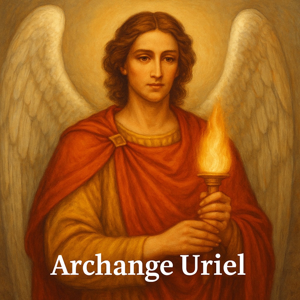 Illustration de l’archange Uriel rayonnant une lumière dorée, symbole de sagesse, clarté mentale et guidance spirituelle.