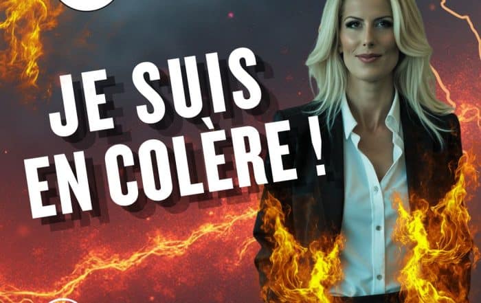 Portrait de Sophie Vitali en colère, dénonçant le cyberharcèlement dans les arts divinatoires, avec flammes et visuel fort sur fond de l’émission Kurious Anima.