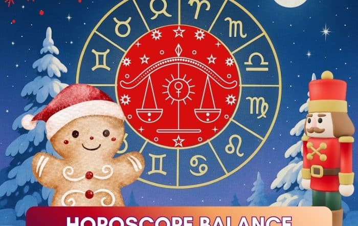 Visuel de l’horoscope Balance décembre 2025 avec signes astrologiques et ambiance hivernale