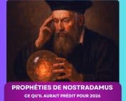 Portrait de Nostradamus consultant sa boule de cristal – interprétation des prophéties et prédictions pour 2026 selon les textes originaux de 1568