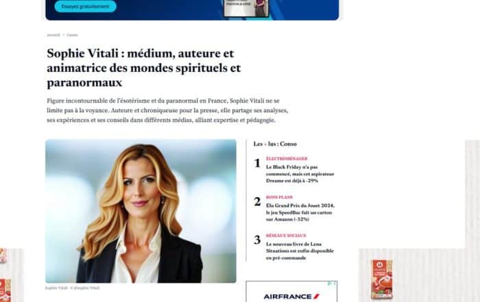 Portrait de Sophie Vitali, médium française experte en ésotérisme, mise à l’honneur par le magazine Voici