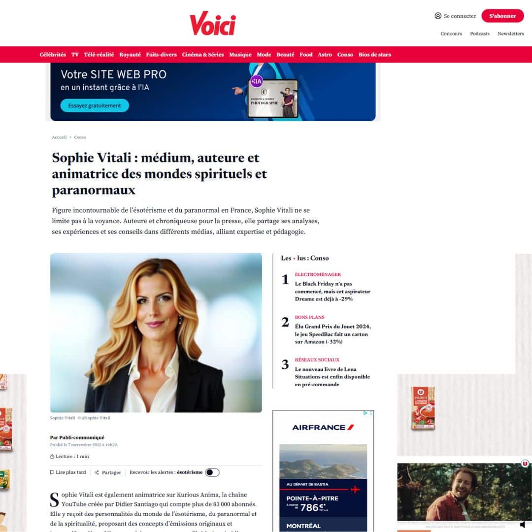 Portrait de Sophie Vitali, médium française experte en ésotérisme, mise à l’honneur par le magazine Voici