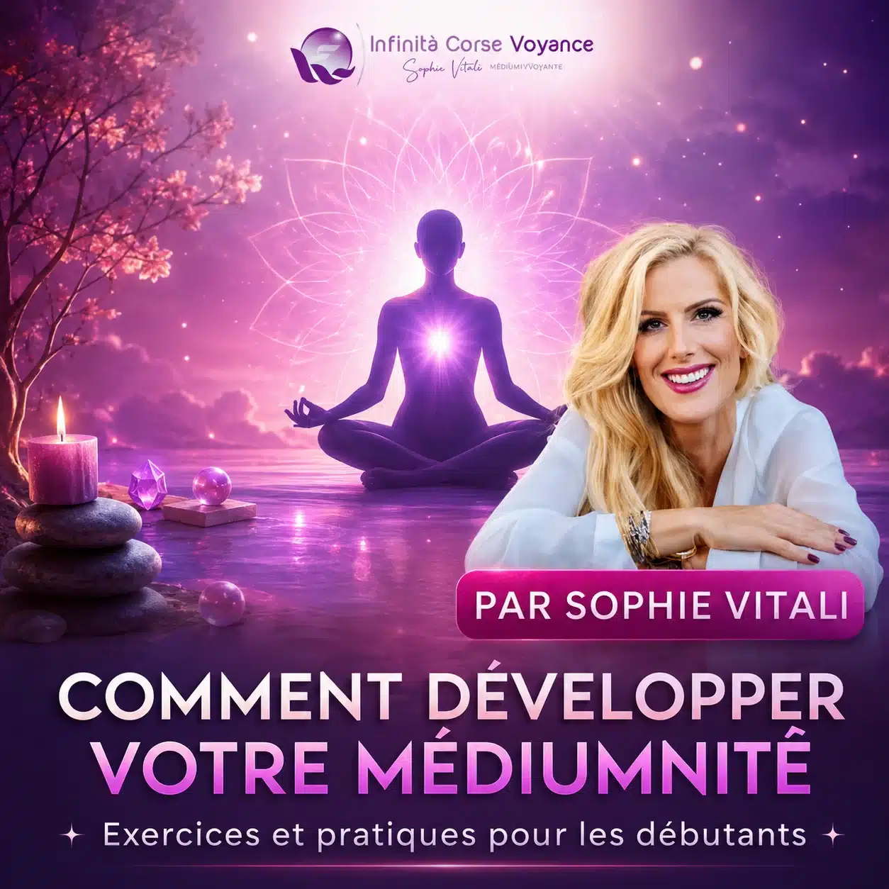 Image principale de l’article Comment développer votre médiumnité avec Sophie Vitali, méditation spirituelle, énergie intuitive, cristaux et exercices pour débutants.