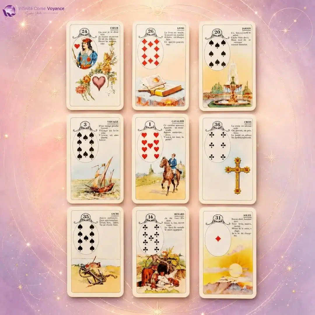 Tirage en 9 cartes avec le Petit Lenormand : lecture globale des influences et tendances à venir